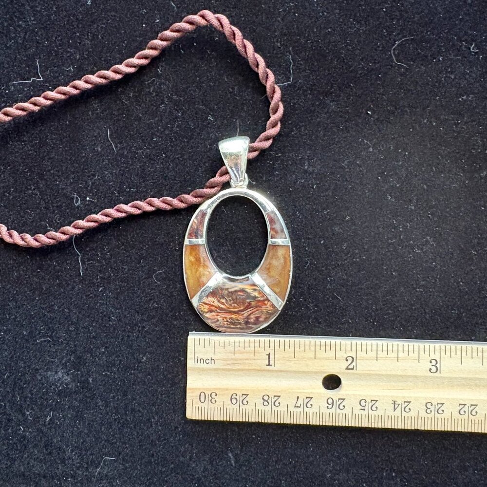 Vintage Artisan Sterling Silver Pendant – Tiger’s Eye & Natural Inlay - Picture 5 of 11